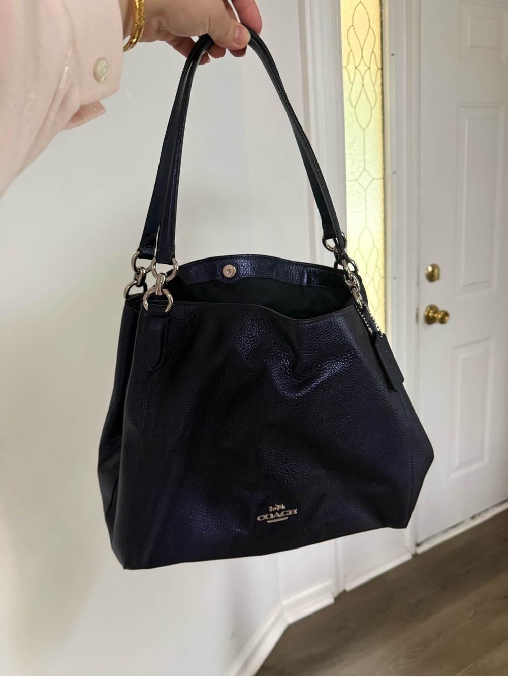 Coach Navy Pebbled Leather Shoulder Tote
